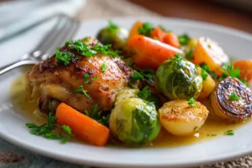 Pan-Seared Free-Range Chicken with Root Vegetable Gratin